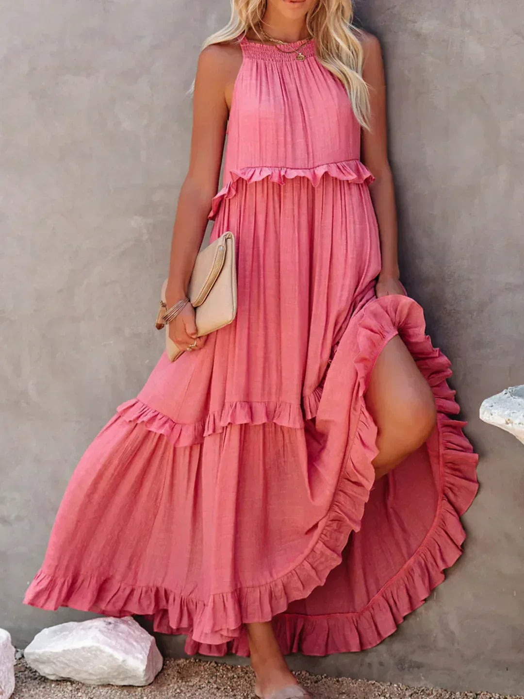 Sarah | Halter Ruffle Maxi Jurk ( Bijna uitverkocht )