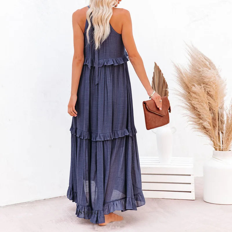 Sarah | Halter Ruffle Maxi Jurk ( Bijna uitverkocht )